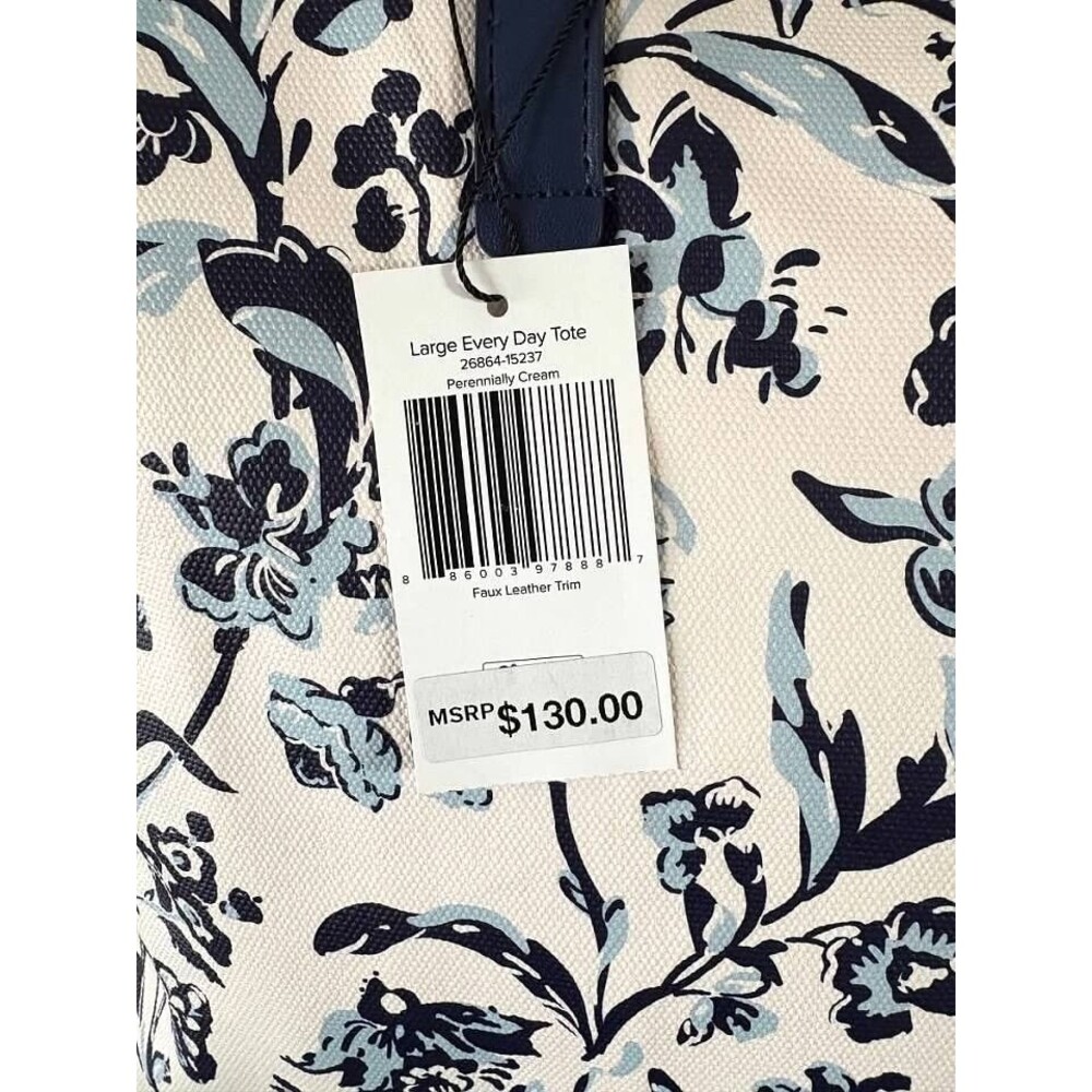 Vera Bradley Large Every Day Tote Perennially Cream NWT Blue White - Picture 4 of 5